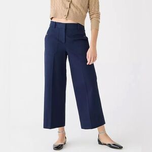 J Crew Sydney Wide Leg Pant Navy Bi-Stretch Cotton Size 6 Tall